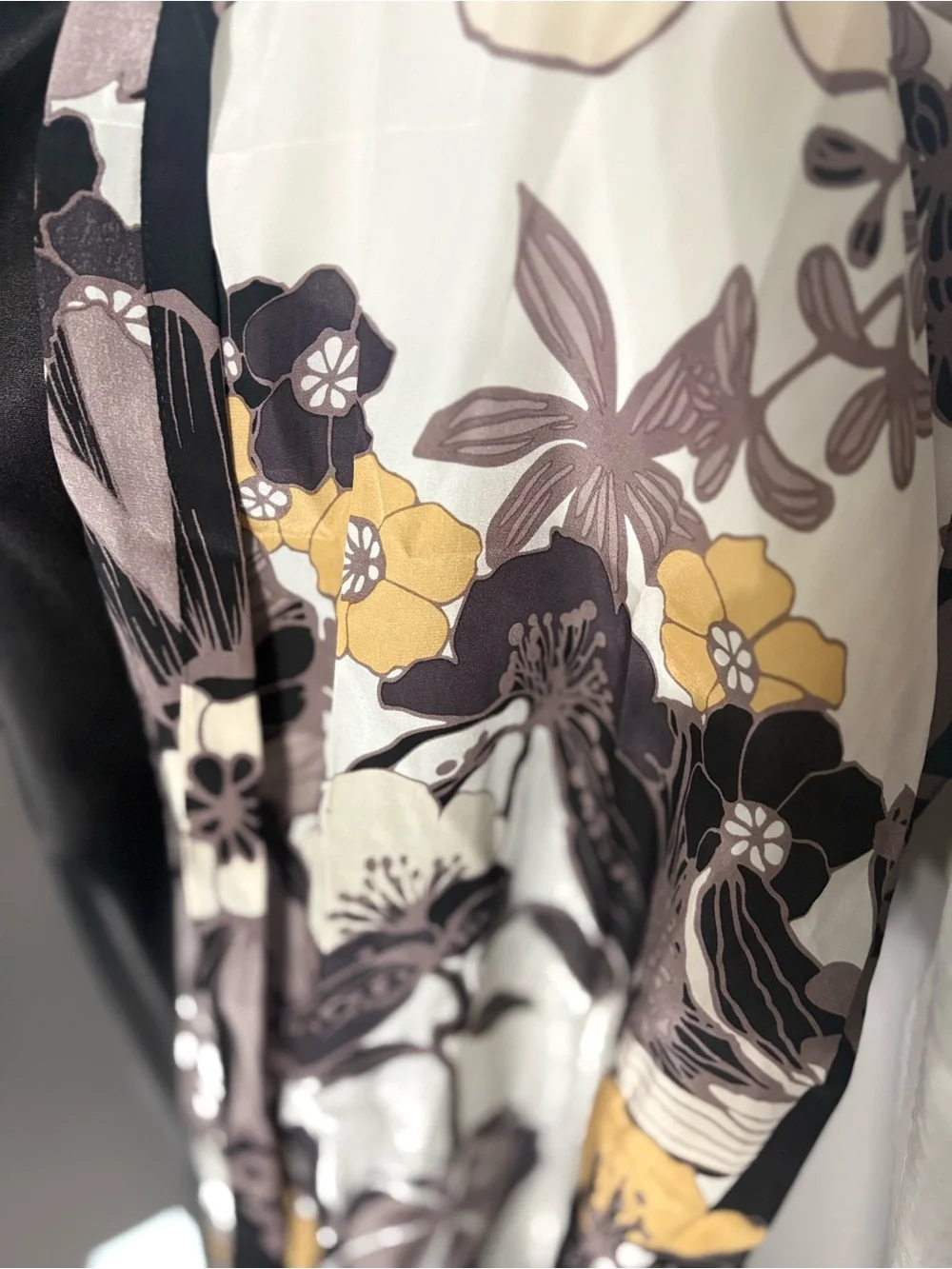 Floral Lightweight Scarf in Black, Cream & Mustard